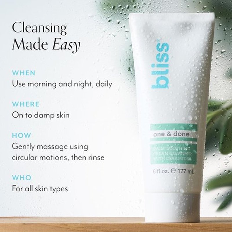 Bliss One & Done Daily Cream Facial Cleanser - Moisturizing Vegan Face Wash for Dry Skin | 6 Fl Oz