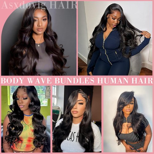 Asxdovig 12A Body Wave Bundles Human Hair 16 18 20 Inch Human Hair Bundles 100% Unprocessed Brazilian Virgin Hair Body Wave 3 Bundles Human Hair Extensions Natural Black