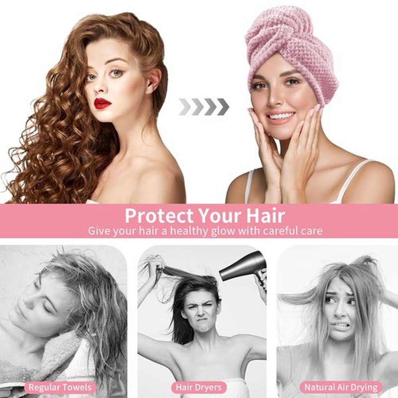 my novel things 3 Pack Hair Towel Wrap for Women, 25.4" x 9.8" Microfiber Towels, Super Absorbent Quick Dry with Button for Curly Hair Anti Frizz (Pink,White,Purple) Gift for Women Girls