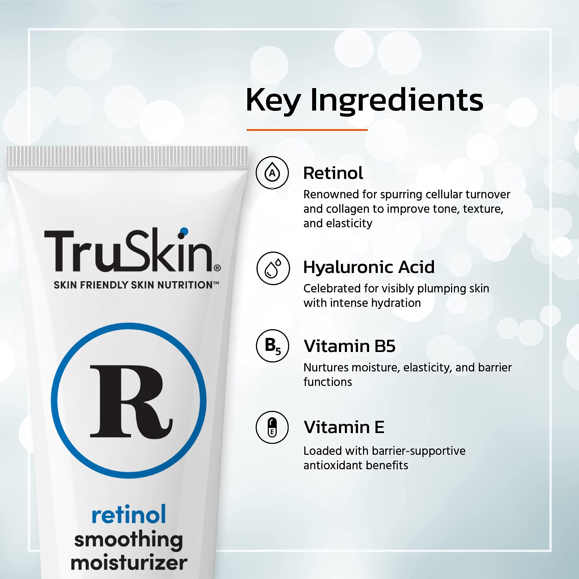 TruSkin Advanced Retinol Moisturizer for Face - Anti-Aging Face Cream with Hyaluronic Acid, Vitamin E & B5 - Supports Smoother, Hydrated & Firmer-Looking Skin, 4 fl oz