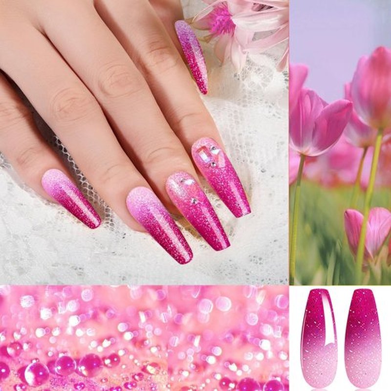 Honey Joy Color Changing Dip Powder Set,6 Colors Glitter Pink Dipping Powder Set Nail Art Manicure DIY Salon Home Gifts for Women, No Need Nail Lamp Cured, DP-V