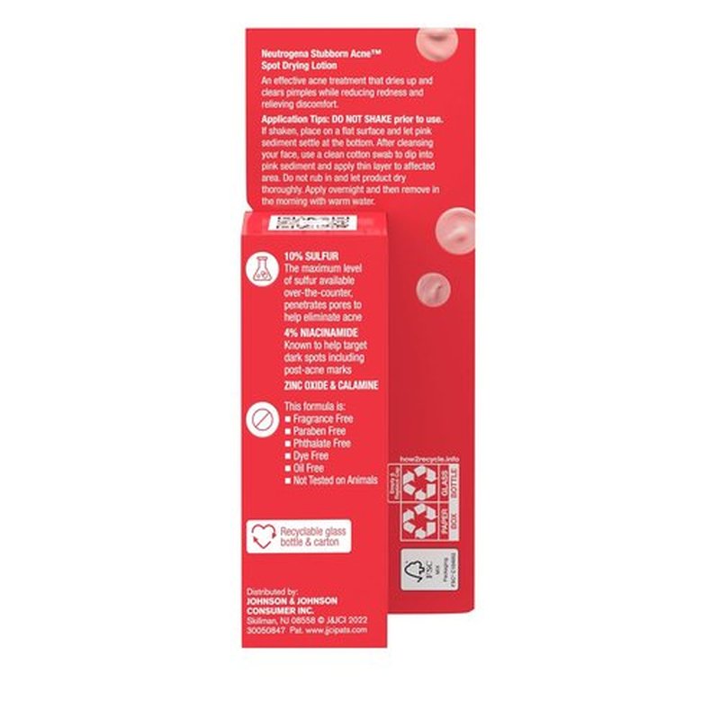 Neutrogena Stubborn Acne Spot Drying Lotion - Fragrance-Free Acne Treatment with 10% Sulfur & 4% Niacinamide, 1.0 fl. oz