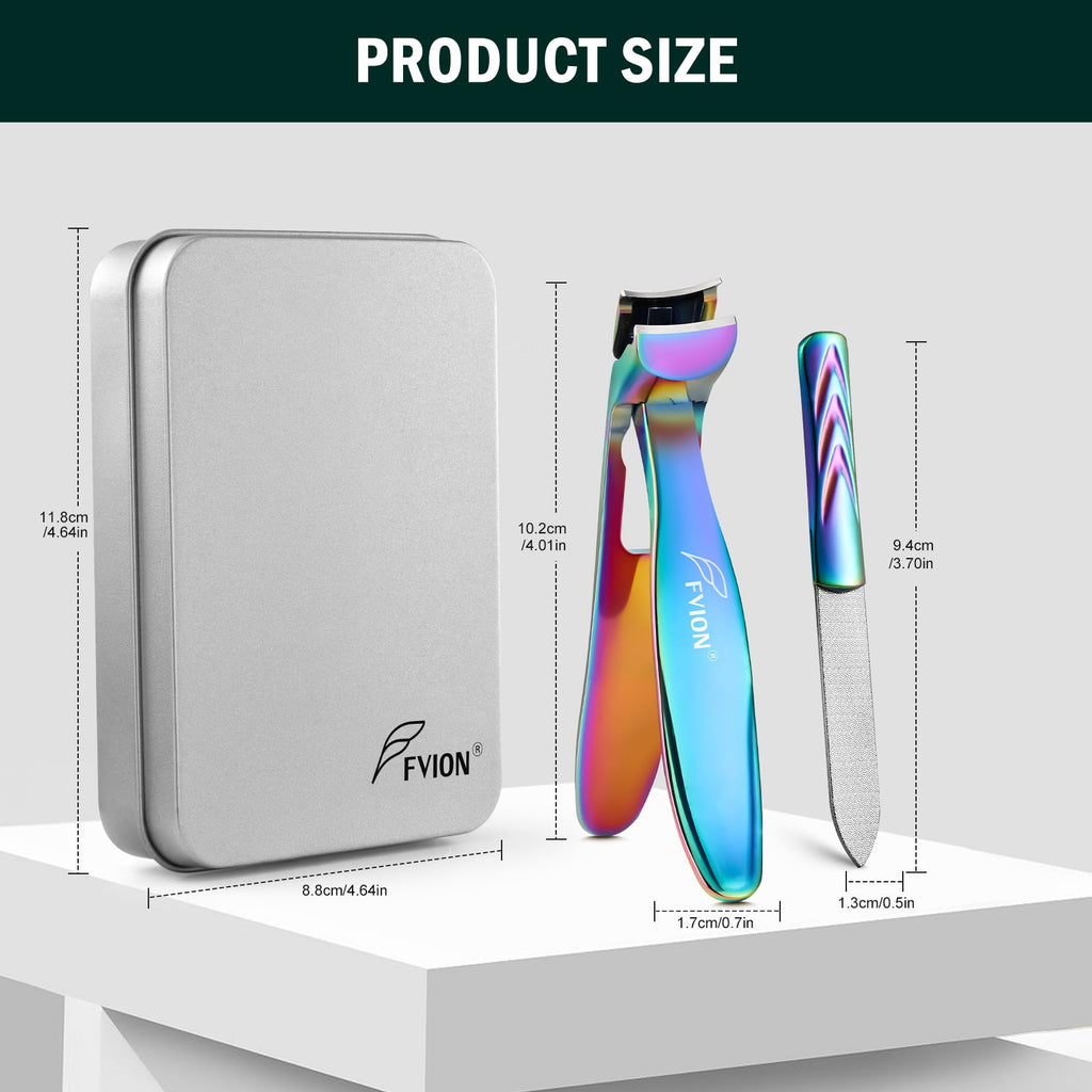 FVION Angled Head Toe Nail Clippers, Ergonomic Curved Toenail Clippers for Seniors Long Handle with Nail Catcher and Metal Nail File, Precision Toenail Clippers for Thick Toenails (Multi)