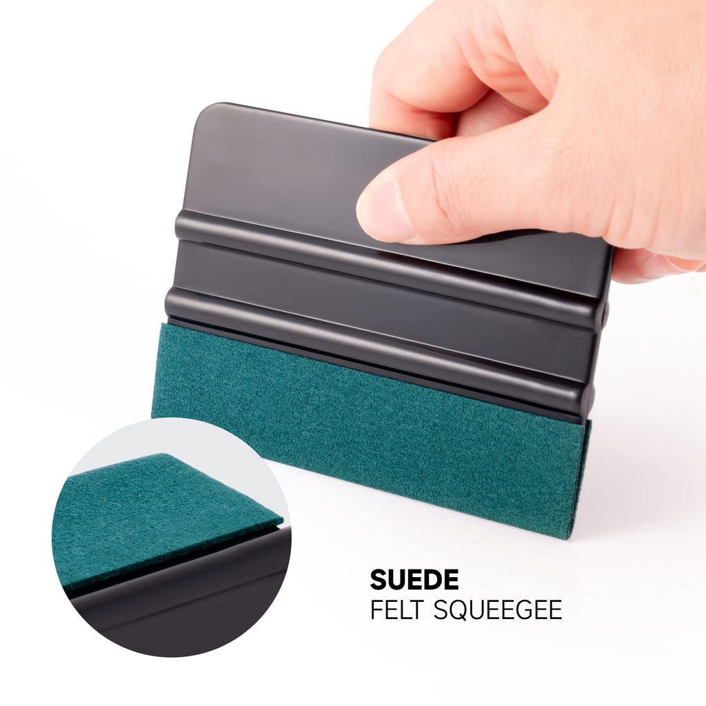 FOSHIO Vinyl Wrap Squeegee 4 Inch with Micro Fiber Suede Felt Edge, Scraper for Window Tinting, Sign Making and Sticker Wrap Application Tools, Pack of 3 Black Felt Squeegee for Vinyl