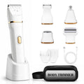 Bikini Trimmer for Women, 5-in-1 Waterproof Electric Razors for Women, Painless Pubic Hair Trimmer, Rechargeable Electric Shaver, Bikini Razor with Travel Case, Body Shaver & Face Nose Trimmer, Black