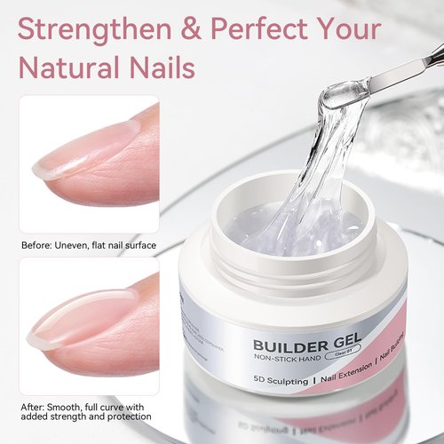 BORN PRETTY Solid Hard Builder Gel for Nails, 60g Large Capacity Professional 3D Sculpting & Extension Gel with Sequins & Chrome Powder, Non-Sticky Soak Off Formula for Home and Salon Nail Art