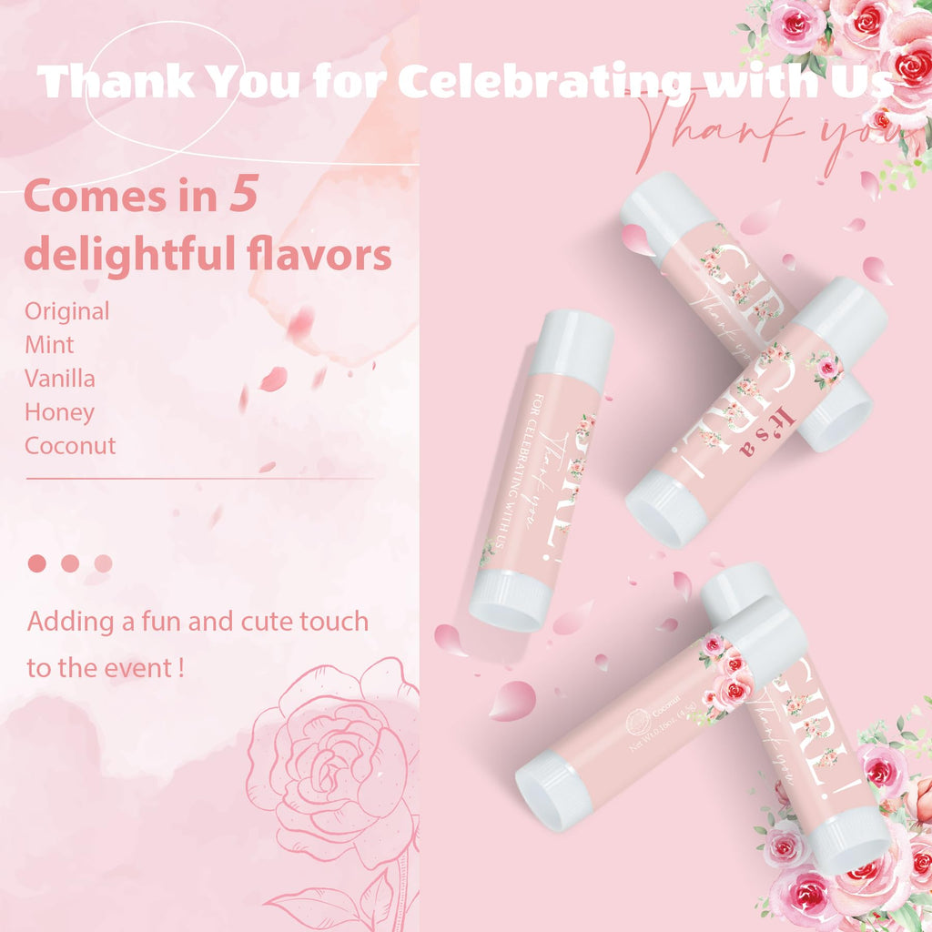 30 Pack It's a Girl Gifts Lip Balms Rose Girl Blush Pink Shower Party Favors Bulk for Guests Gender Reveal Games Winners Prizes Birthday Souvenirs Gift Bags Stuffers Lip Sticks for Chapped Lips