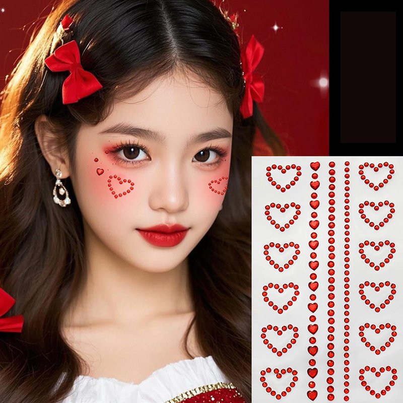 Valentine's Day Face Jewelry Body Face Rhinestone Temporary Tattoo Sticker Set Red Heart Face Gems for Women Girls Festive Face Stickers for Valentine's Day (Red Heart)
