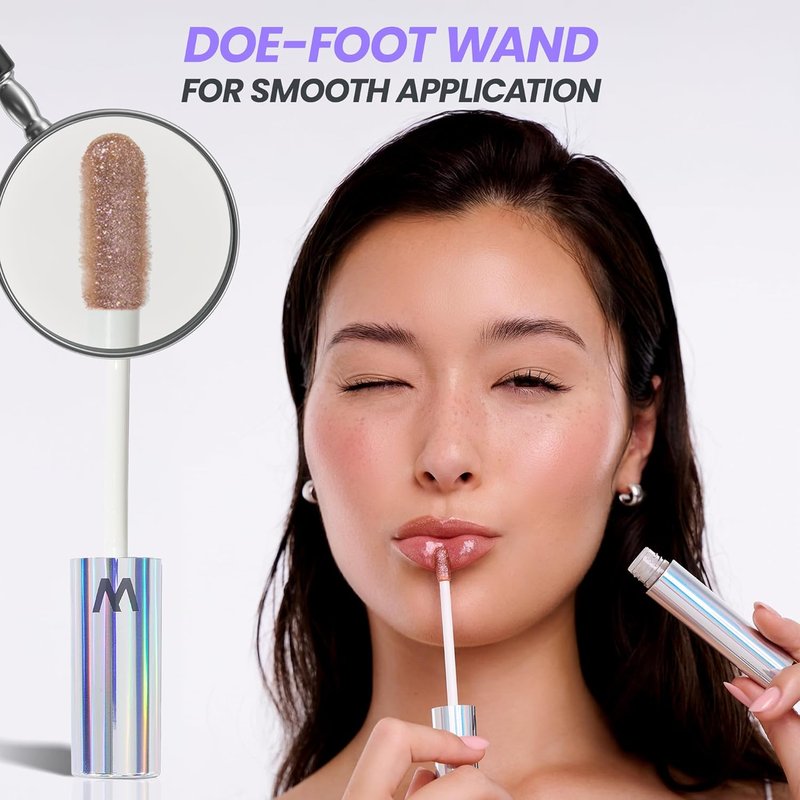 Wonderskin Lip Gloss - Gold Glitter Blading Top Gloss for Hydrating, High Shine Finish