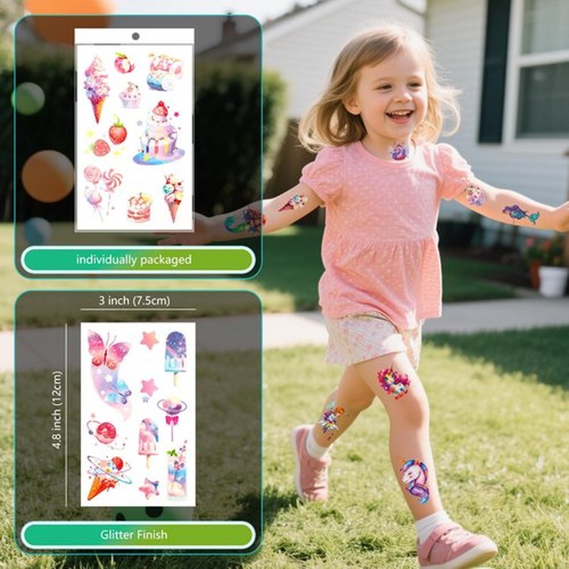 150+ Glitter Temporary Tattoos for Kids - Mermaid Unicorn Party Favors for Girls - Individually Wrapped & Waterproof Birthday Supplies