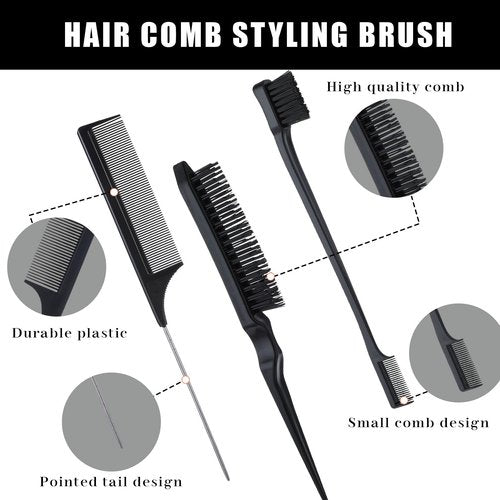 cobee 5 Pcs Slick Back Hair Brush Set, Bristle Hair Brush Edge Control Brush Teasing Comb, Wax Stick for Hair & Wig Flyaways, For Smooth Hair Parting Smooth Flyaways