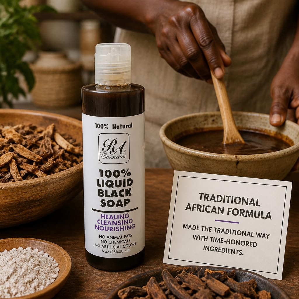 RA COSMETICS 100% African Liquid Natural Black Soap - 8 oz
