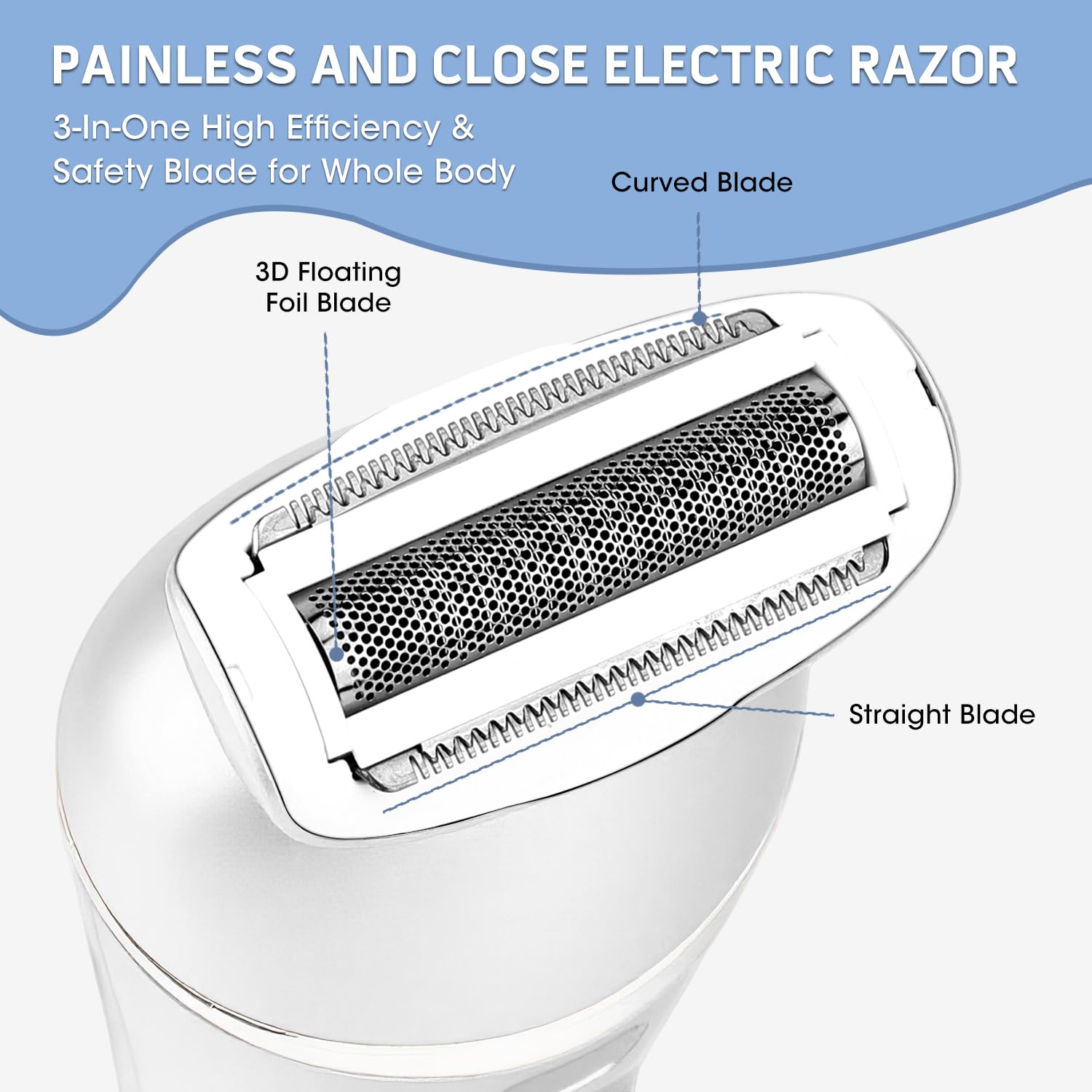 Electric Shavers for Women, 7 in 1 Hair Removal Kit with Epilator Bikini Trimmer Face Razor Body Brush Face Massager Foot Callus Remover, IPX7 Waterproof Lady Razors Set for Legs Armpit Bikini Pubic