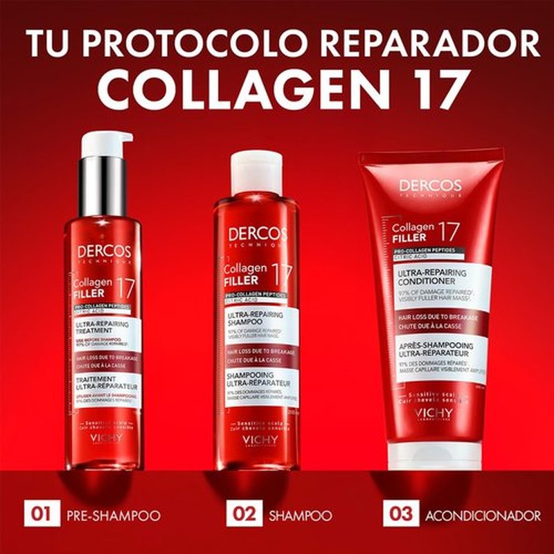 Dercos Collagen Peptide 17 Ultra-Repairing Treatment, 150ml, Anti Hair Fall Pre-Shampoo Bond Repair Hair Treatment, Strengthens, Reduces Breakage, Preps & Protects