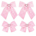 4 Pack Girls Hair Bow Clips - 2 Layer Lace & Grosgrain Hair Bows with Rhinestones | 3.5 Inch Non-Slip Alligator Clips Barrettes Hair Accessories for Braids, Pigtails, Weddings & Birthdays - Pink