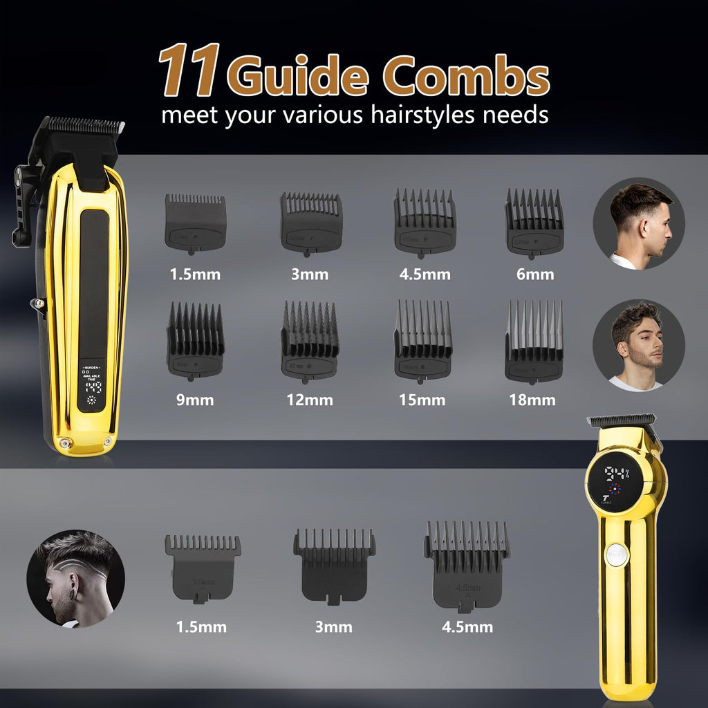Beatslm Professional Men's Clippers and Trimmer Set, Barber Clippers, LED Display Hair Cutting Kit for Family, Gold