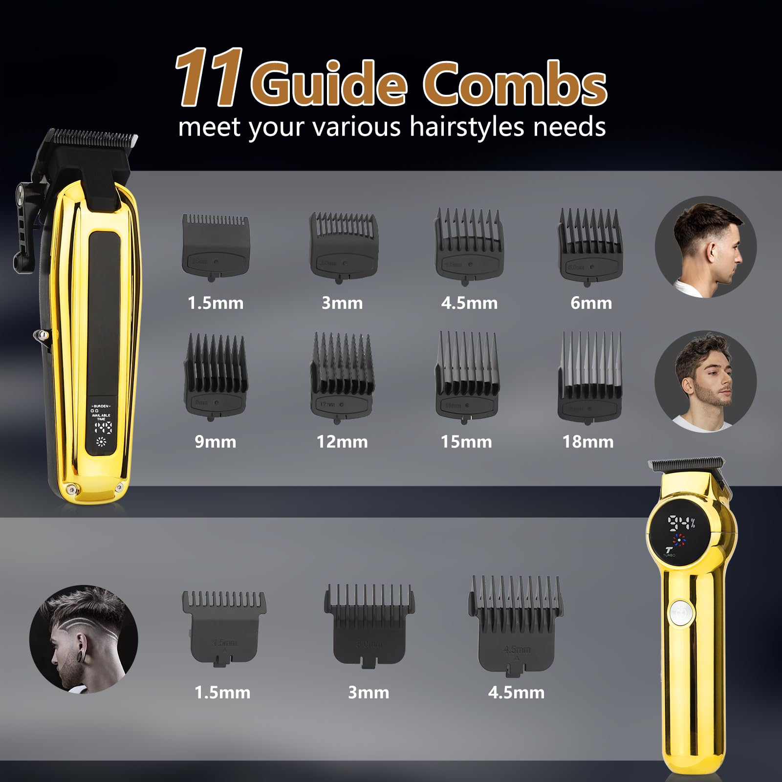 Beatslm Professional Men's Clippers and Trimmer Set, Barber Clippers, LED Display Hair Cutting Kit for Family, Gold
