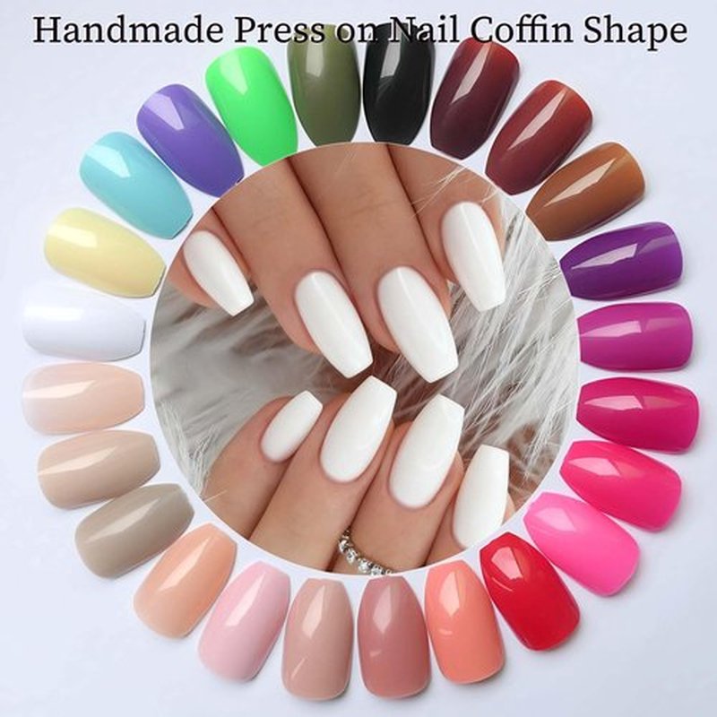 LoveoOurHome 576pc Coffin Press on Nails Short Fake Nails with Glue Tab, Short Acrylic Nails Press on Nail Coffin Glue on Nail Full Cover Ballerina Artificial False Fingernail for Women Girls