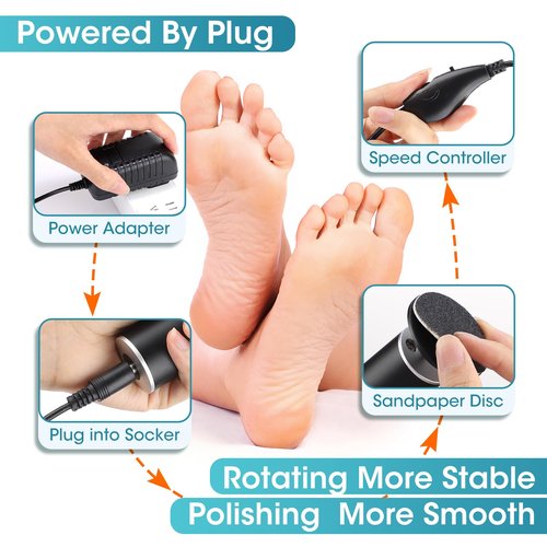 Electric Foot Callus Remover, Electric Callus Remover for Feet, Speed Adjustable Foot Sander Effortless Feet Skin Remover with 60pcs Replaceable Sandpaper Discs