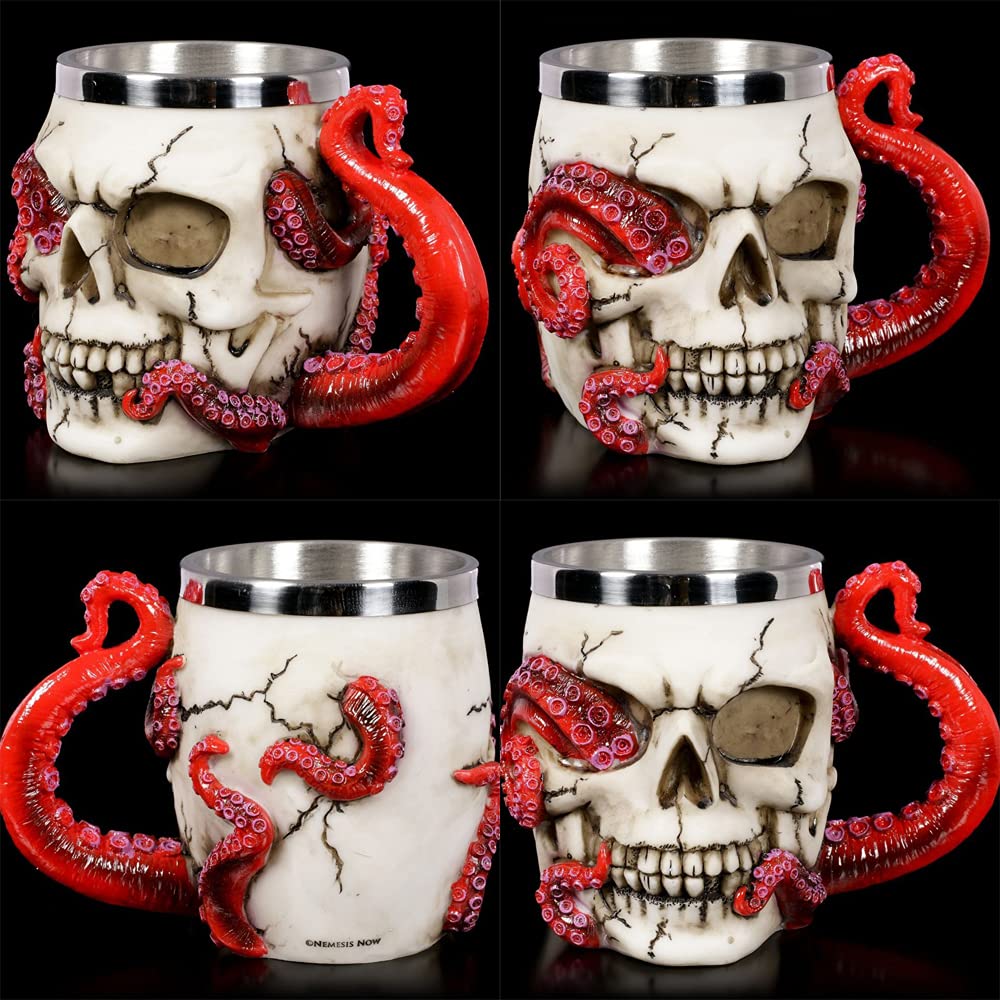 PROVIVID Skull Coffee Mugs with Handle Stainless Steel 3D Skull Beer Mug Realistic Resin Octopus Tentacle Beverage Drinking Cup Drinkware Mug Unique Gift for Men - 13oz