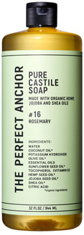 The Perfect Anchor Pure Castile Soap Rosemary 32fl oz Face & Body Wash & Makeup Cleanser 100% Natural OTCO Organic Liquid Soap Vegan Palm-Oil-Free Japanese-Inspired (Formulated in Japan)
