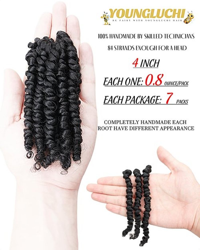 4 Inch 7 Packs Super Short Passion Twist Crochet Hair for Black Women and Kids-Natural Black Pre Looped Pretwisted Soft Hair Extensions,Braided by Synthetic Spring Kinky Twist Bohemian Curl(4"-7P,1B#)