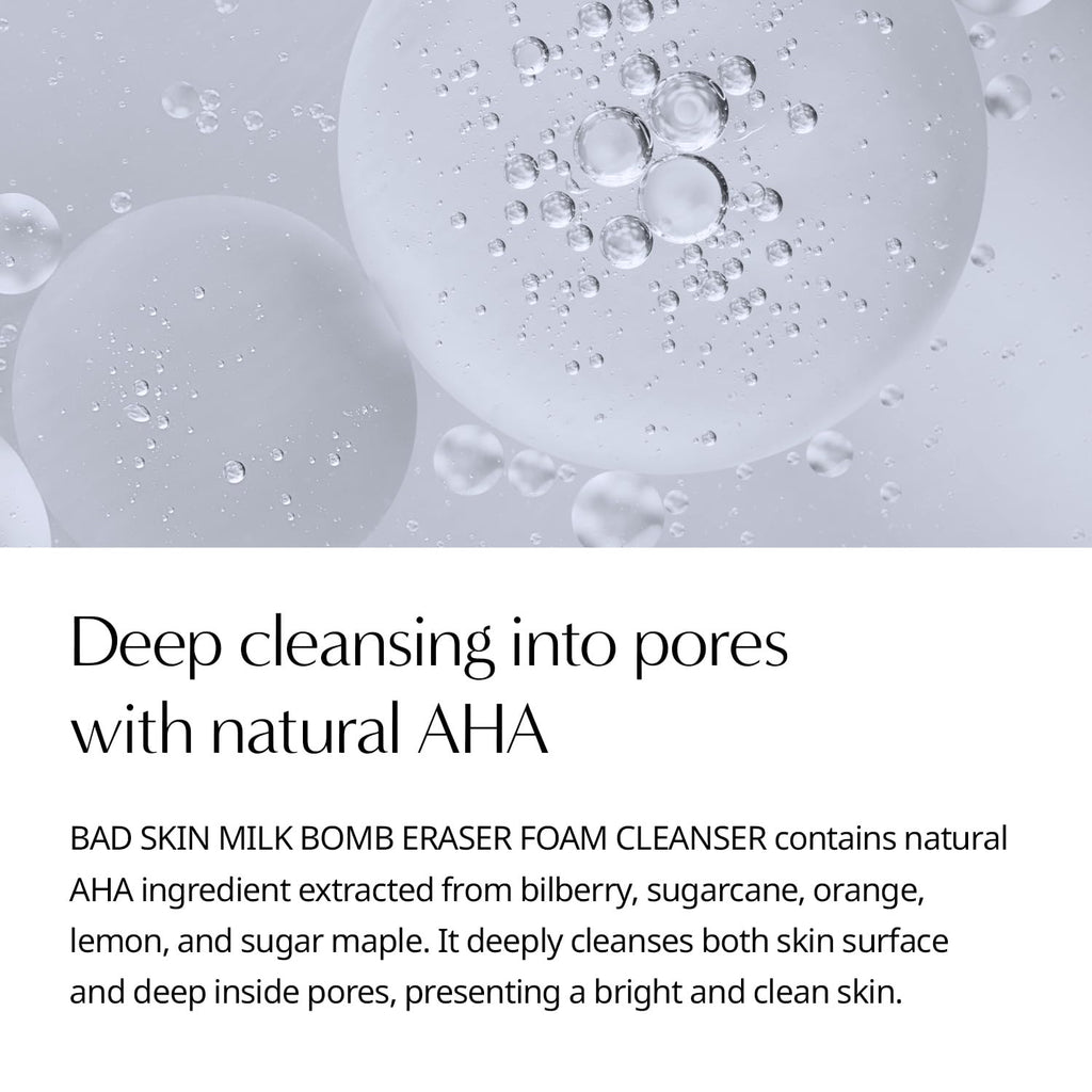 BadSkin Milk Bomb Eraser 100ml | Gentle Daily Cleansing Foam with Milk Protein Extract & AHA/BHA | Hydrating & Pore Cleansing Formula | Made in Korea