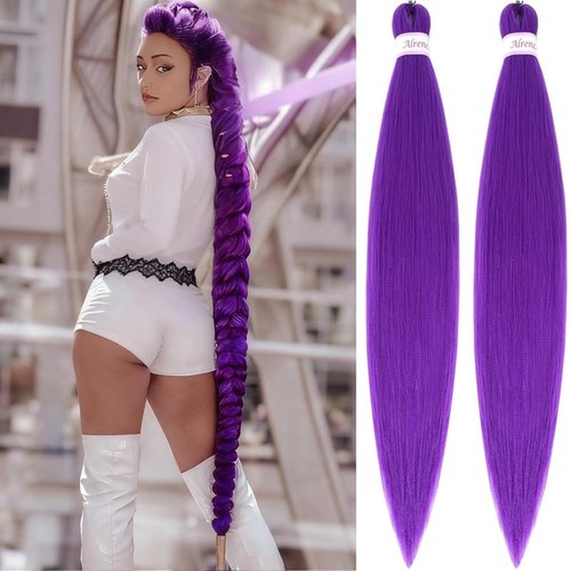 Alrence Purple Braiding Hair Pre Stretched Long Braid 30 Inch 2 Packs Professional Braiding Hair Extensions Synthetic Crochet Twist Braids (30 Inch, Purple)
