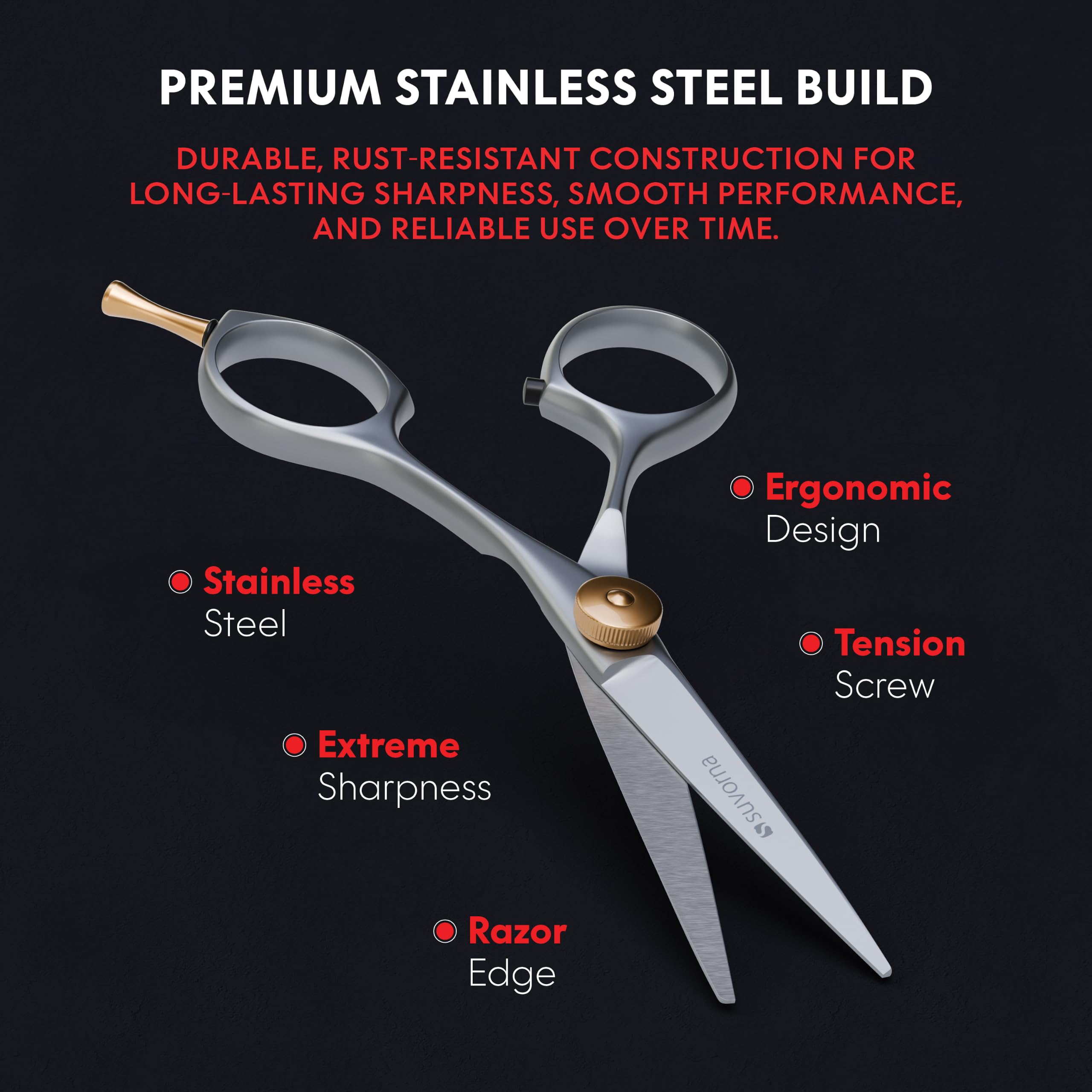 Suvorna Small Scissors for Beard, Mustache, Facial, Nose, Eyebrow & Ear Hair – Tiny Scissors for Cutting, Trimming & Grooming – 5" Stainless Steel Mustache Scissors for Men, Barbers, & Home Use