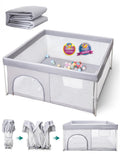 Babelio Foldable Baby Playpen - Portable 54.5" × 54.5" Playard with Mat | Indoor & Outdoor Safety Fence, Grey