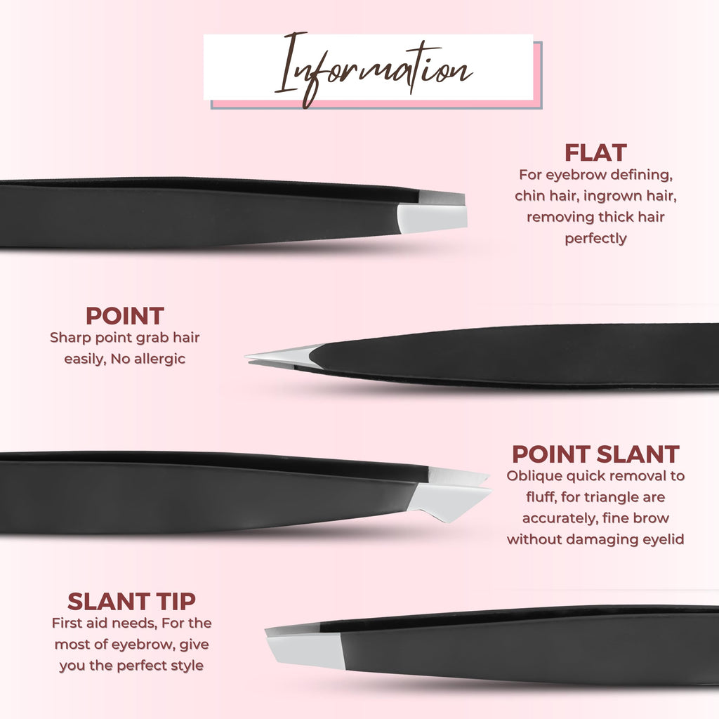 SIVOTE 4-Pack Eyebrow Tweezers for Women – Professional Tweezers for Facial Hair & Chin Hair Removal – Stainless Steel Precision Tweezers for Men and Women in Black