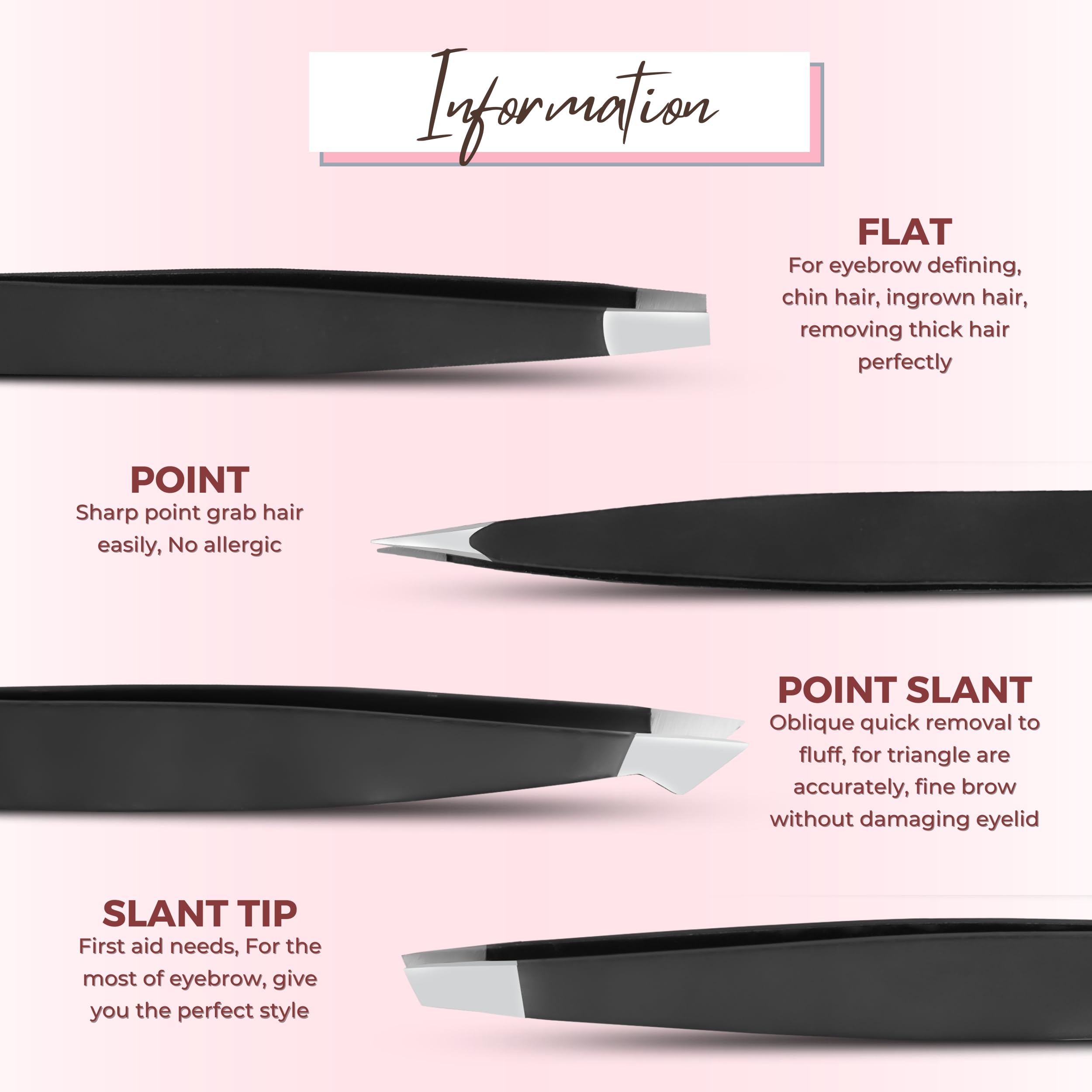 SIVOTE 4-Pack Eyebrow Tweezers for Women – Professional Tweezers for Facial Hair & Chin Hair Removal – Stainless Steel Precision Tweezers for Men and Women in Black