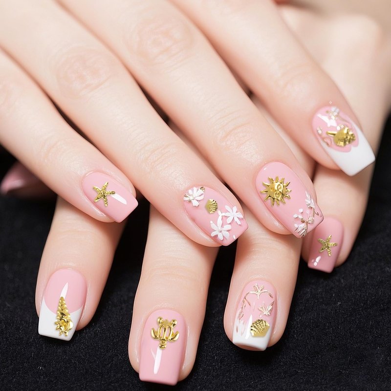Winsyison 2 Disc Ocean Nail Art Charms, 3D Metal Nails Stickers, Beach Starfish Seashell Decals Manicure DIY Embellishments for Women- Gold