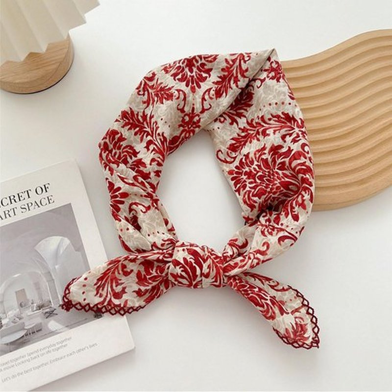 Pemilosci Large Cotton Bandana Headband, Head Wrap, Protective Coverage, Hair Neck Scarf for Women 28 x 28 inch (S01-Vine-Red)