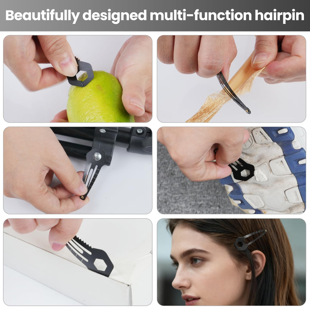 12-Pack Tactical Hair Clips - Mini Functional Snap Hair Clips - Hair Tie Cutter Tool - Small Barrettes for Women & Men It can open bottles, boxes, tighten glasses screws, cut cable ties, and more