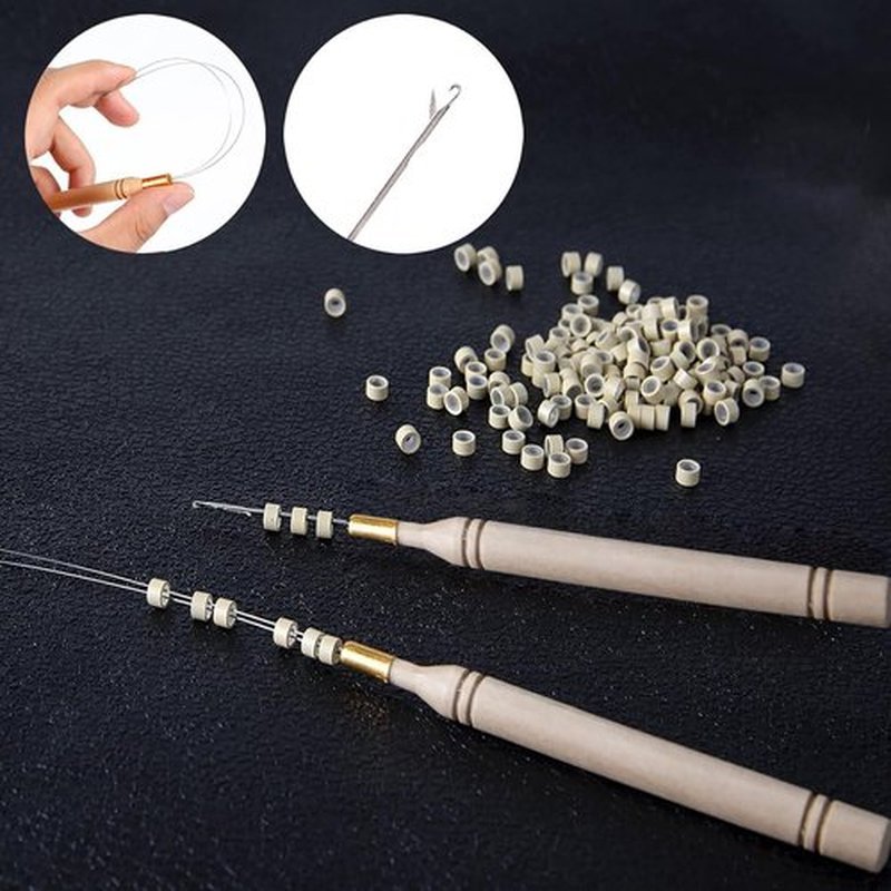 Hair Extension Tools Kit, 3 Colors 600pcs Micro Silicone Rings Beads Hair Extensions Kit Hair Pliers Micro Pulling Hook Needle Loop Threader and 600pcs Micro Silicone Links(Black,Brown,Blonde)