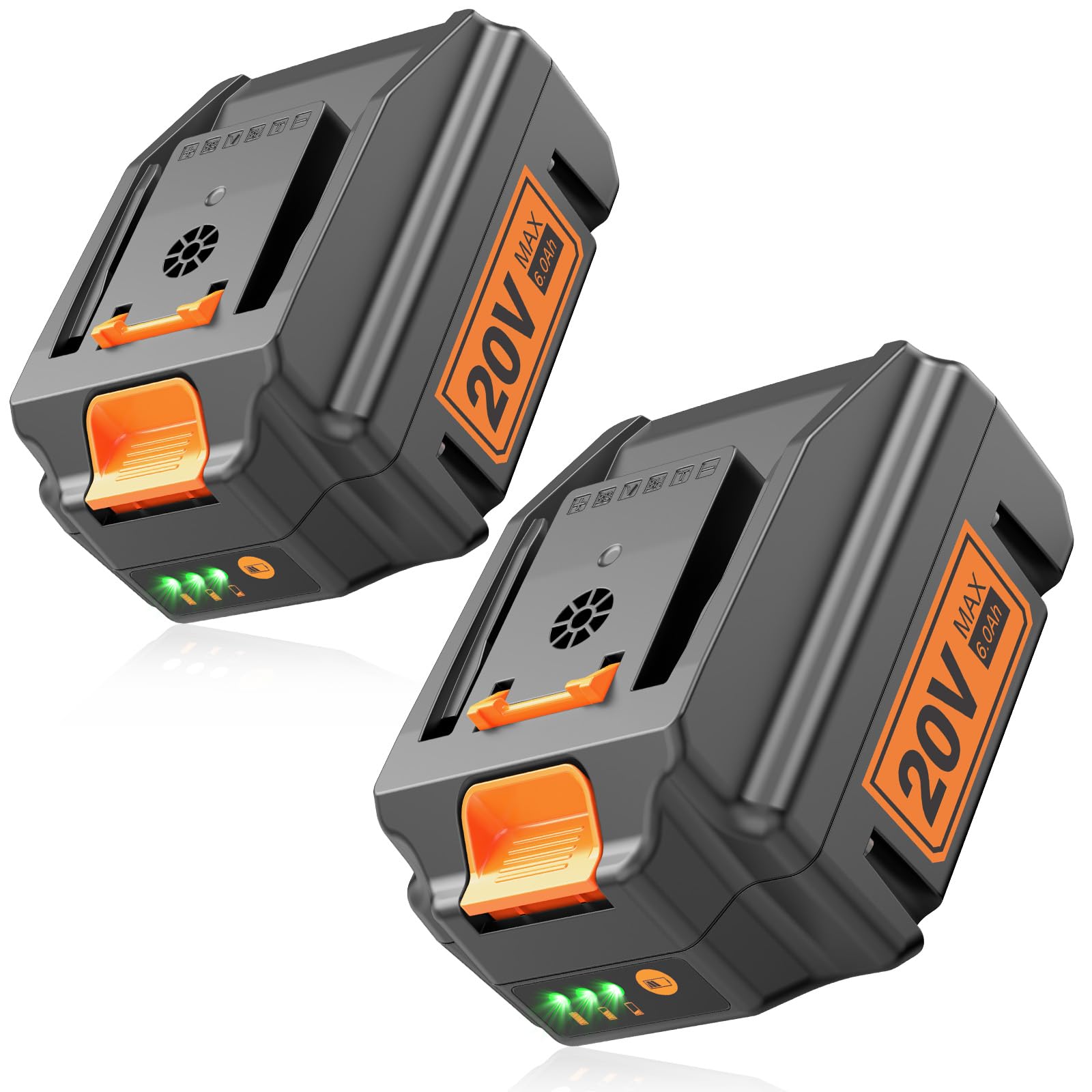 PENGJBATTER 2 Packs 20V 6.0Ah Lithium Battery Compatible for Worx 20V Power Share Battery WA3575 WA3525 WA3520 WA3742 WG155s WG251s WG255s WG545s WG890 WG891, Compatible with Worx 20 Volt Tools