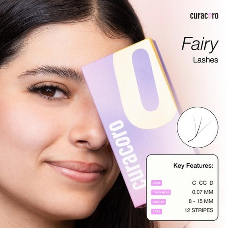 Curacoro Fairy Volume Lash Extensions 3D - 0.7mm Thickness CC Curl 8mm-15mm Length, Premium Matte Black Individual Eyelashes Tray, Professional Supplies Use