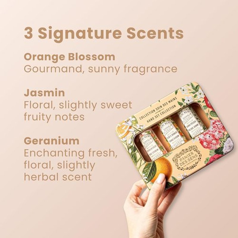 Panier des Sens - Mini Hand Cream Set - 96% Natural Travel Size - Orange Blossom, Jasmine & Geranium - Perfect Mother's Day Gift