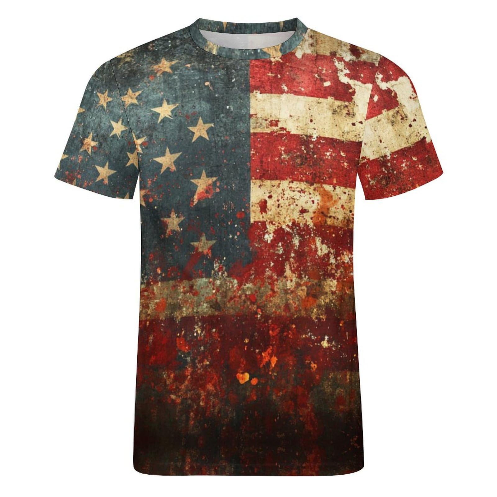 American Flag Shirt Patriotic Print Veterans Short Sleeve Crewneck Pullover T-Shirt Casual Funny Memorial Army Thankful Gift Mens Undershirt,3XL