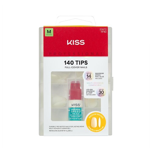 KISS PROFESSIONAL Press On Nails, Earthly, White, Medium, Round, 140 Count