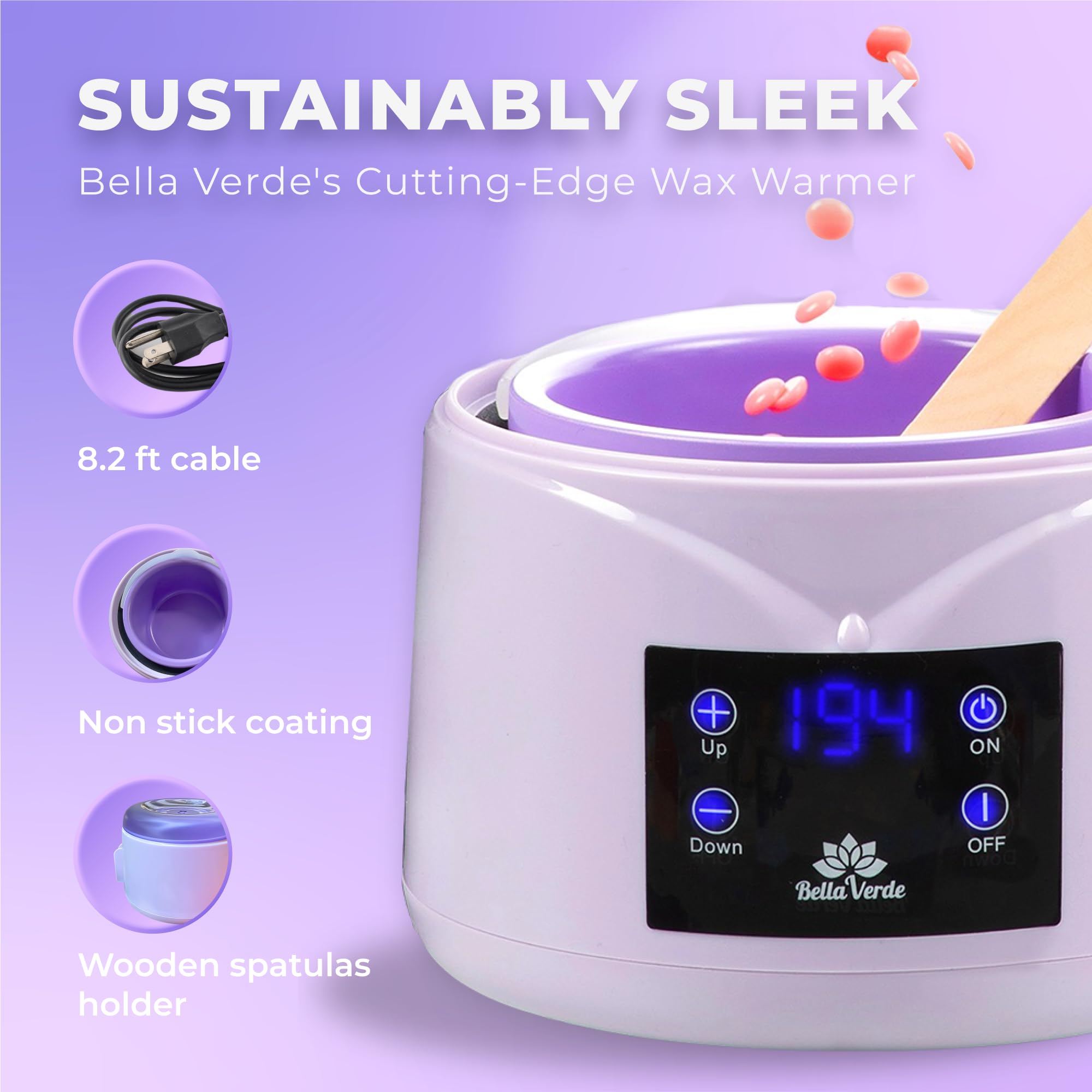 Bella Verde Waxing Kit for Women & Men -Digital Wax Warmer with Hard Beads, Pre & Post Spray, Hot Wax Pot Machine for Face, Eyebrows, Body, Legs, Bikini - At-Home Hair Removal for Sensitive Skin