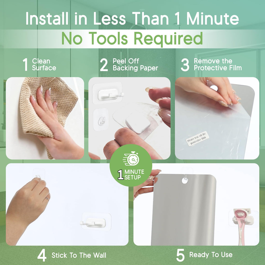 Hook Lab Shower Mirror with Razor Holder, Fog-Resistant, 7.8" x 5.9"