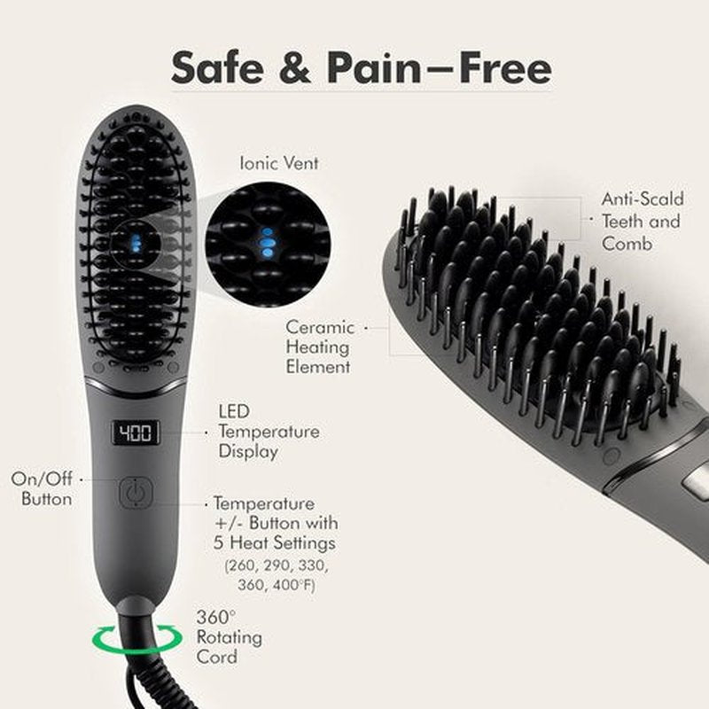 Aberlite Pocket Beard Straightener - Compact Ionic Heat Brush Comb with Anti-Scald Technology | Perfect for Home & Travel