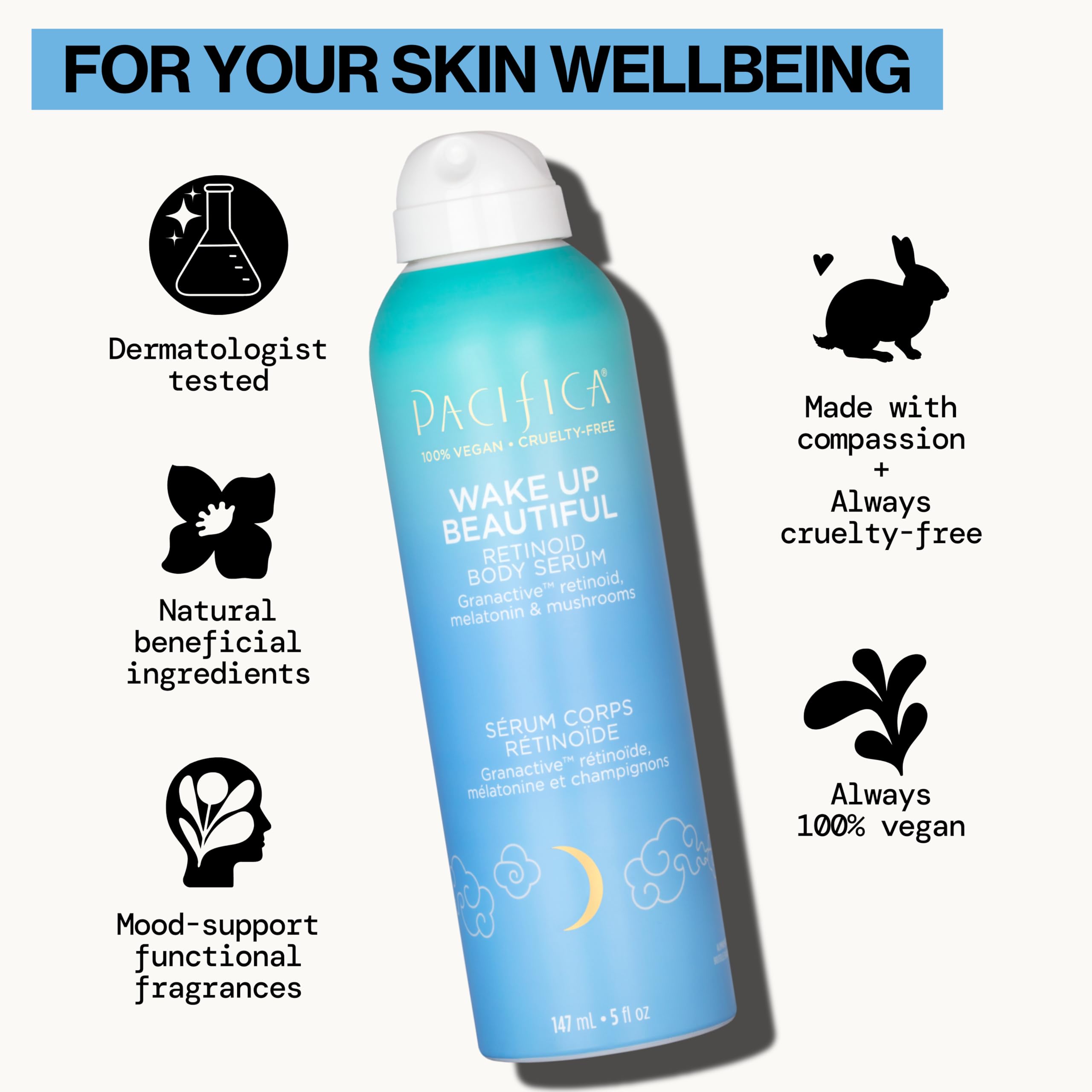 Pacifica Wake Up Beautiful Body Lotion & Serum Set of 2 – Overnight Body Treatment w/Granactive Retinoid, Mushroom & Melatonin, Hydrating Moisturizer Duo for Plumper Skin, Vegan & Cruelty-Free Clean