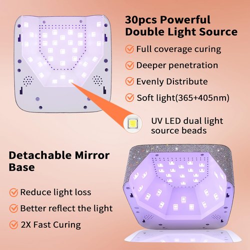 Kikugu Cordless UV LED Nail Lamp,72W Rechargeable UV Light for Gel Nails with 5 Timer Setting Quick Dry Curing Lamp with Display Auto Sensor for Salon & Home(AB Diamond)