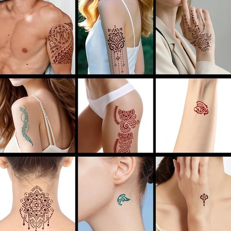 HEILFNL Temporary Tattoo Kit - 14 Bottles Color Temporary Tattoo Ink with 75 Pcs Stencils, DIY Fake Tattoos - Suitable for Adults, Teens, Women, Men & Art Painting Party