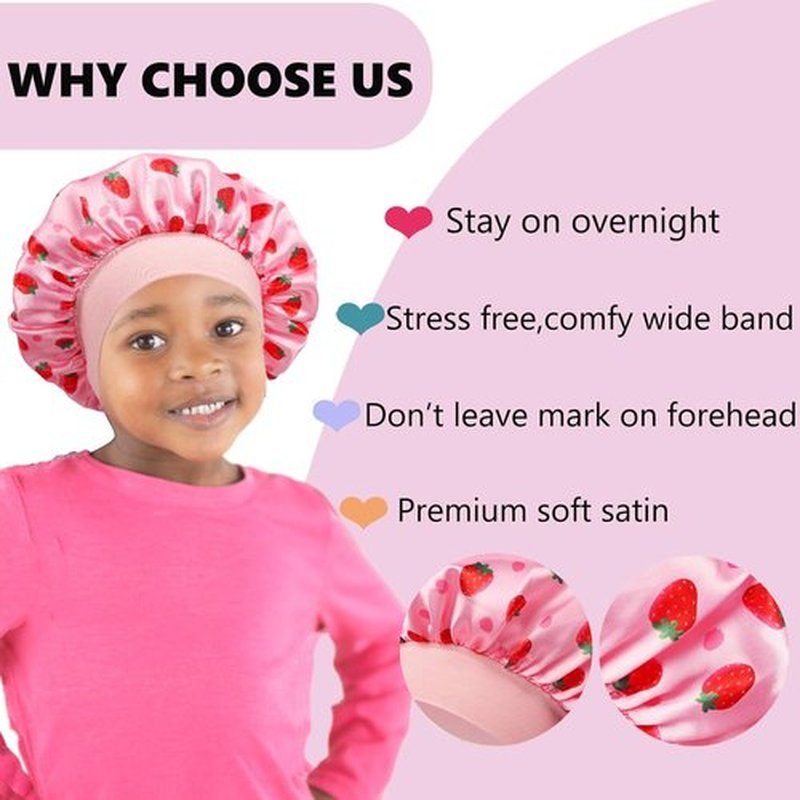 3 PCS Satin Baby Bonnet for Sleeping Silk Sleep Cap Bonnets for Baby Girls and Boys Infant Strawberry