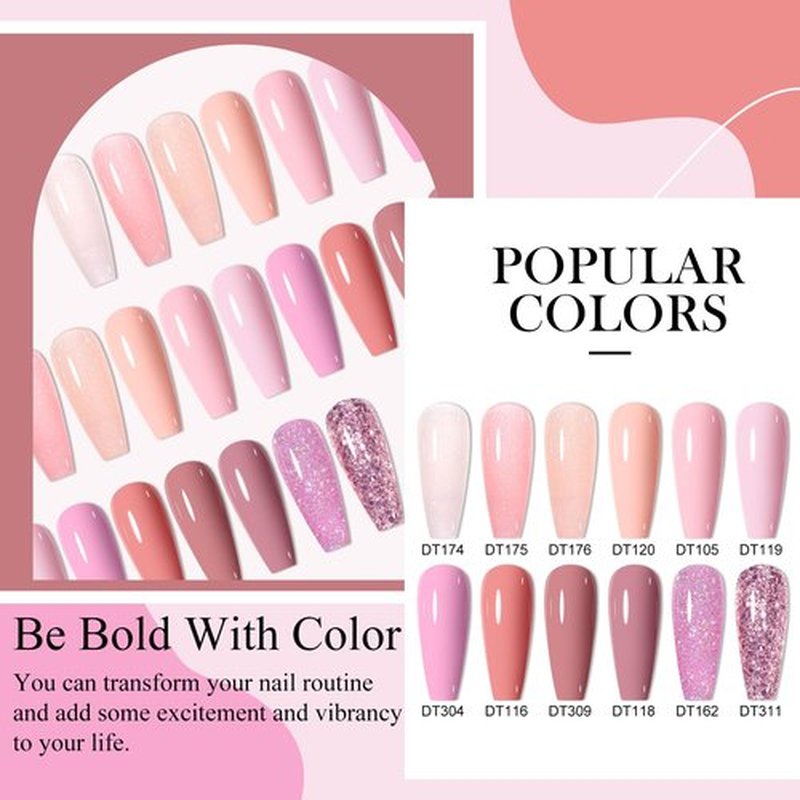 MEET ACROSS Pink Gel Nail Polish Kit, Popular Color Nude Glitter Nail Gel Suitable For All Seasons Gel Polish Soak Off UV LED Semi-Permanent Varnish For DIY Manicure