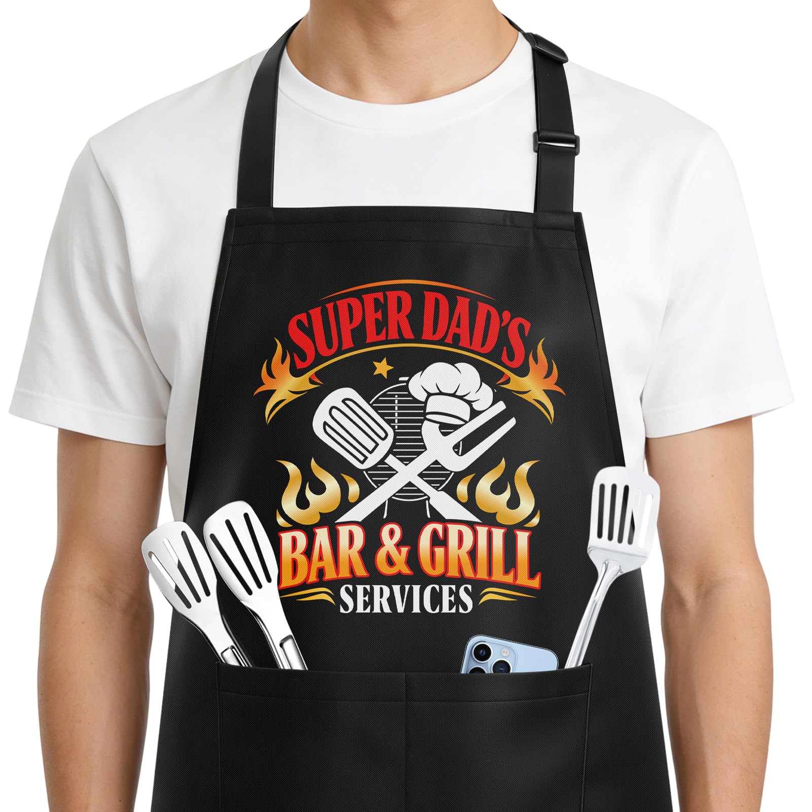 DFPDFP Dad Birthday Gifts from Daughter Son - Funny Grilling Aprons for Men, Men Gifts for New Daddy Father in Law, Heavy-Duty BBQ Cooking Aprons with 2 Big Pockets, Fathers Day Gift for Dad